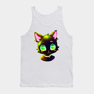 Black cat with green eyes wearing necklace Tank Top